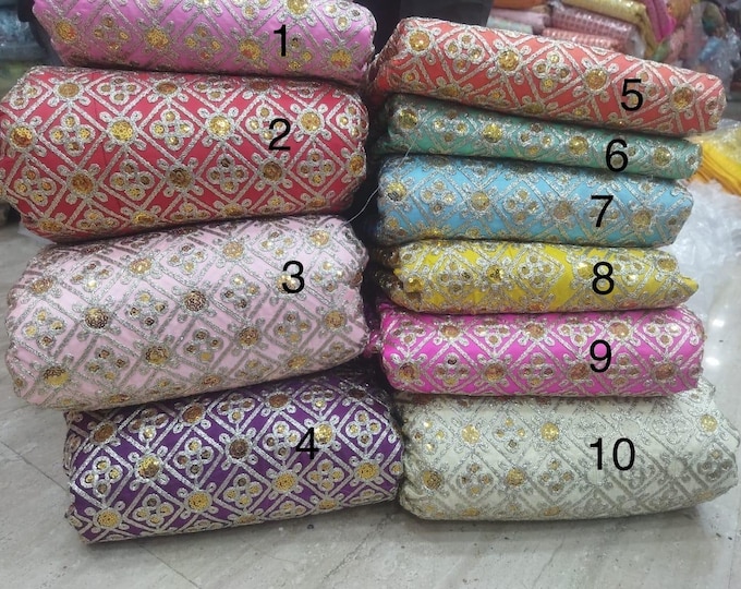 Silk embroidered fabric with Zari work Indian embroidery width 44 inches