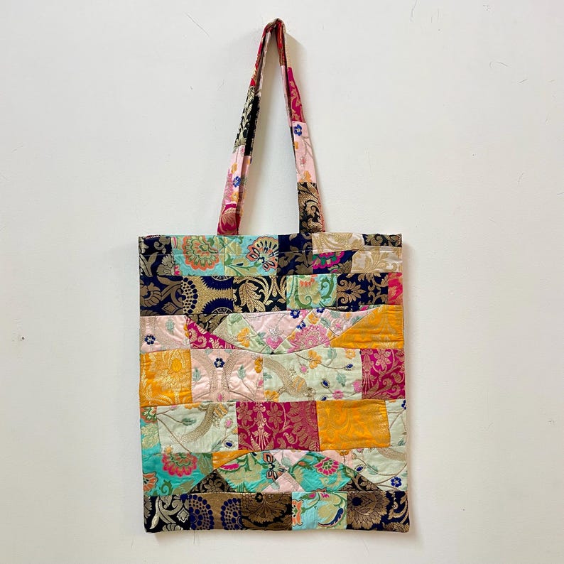 Handmade Brocade Patchwork Tote Bag Upcycled Bohemian Shopping Bag Pattern 5