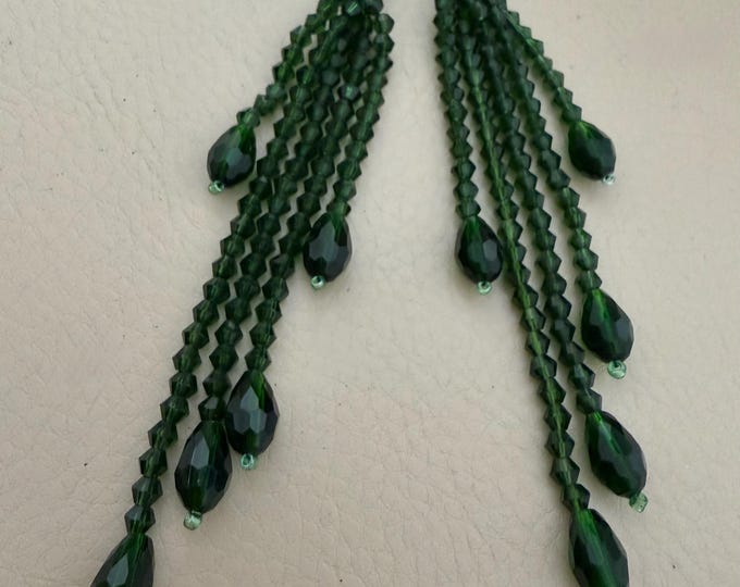 Emerald Green Crystal Tassel Pair – 5-Inch Tiered Bead Tassels - Set of 2