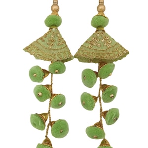 Mint Green Pompom Tassels for Indian Lehenga Accessories wedding Clothing Ornament Decoration Latkan (Set of 2 Tassels)