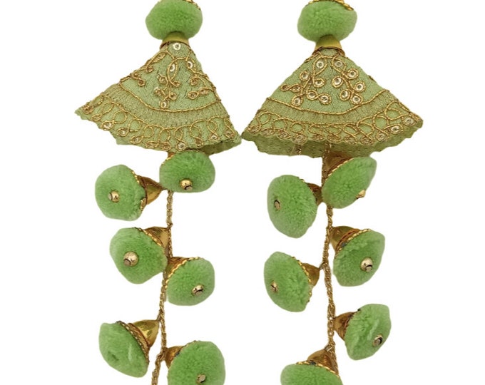 Mint Green Pompom Tassels, Indian Wedding Lehenga Accessories (Set of 2)