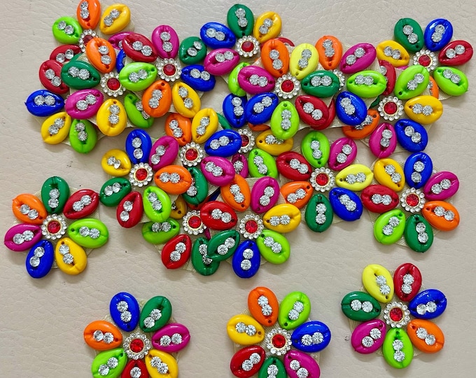 10 Pcs Multicolor Rhinestone Flower Patches | Handcrafted Embellishment Appliques for Blouse, Lehenga & Crafts