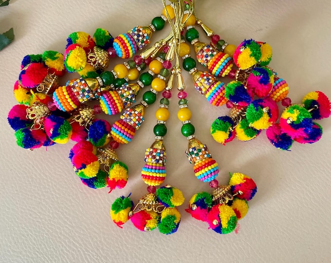 Pom Pom Latkan Rainbow Pompom Hanging Tassel | Set of 2 Tassels
