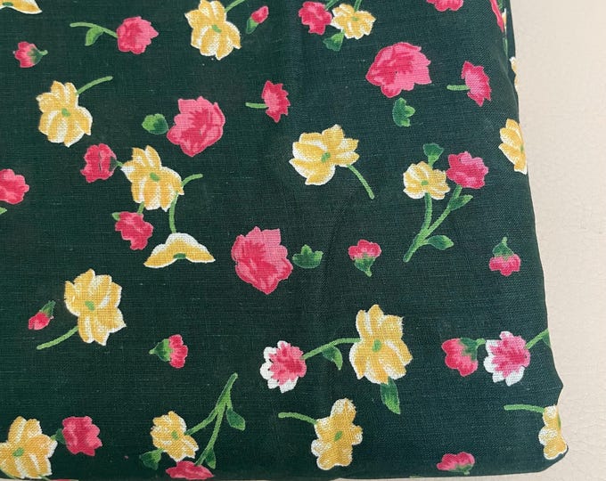 Dark Green Floral Cotton Fabric by the Yard : Width 42 inches