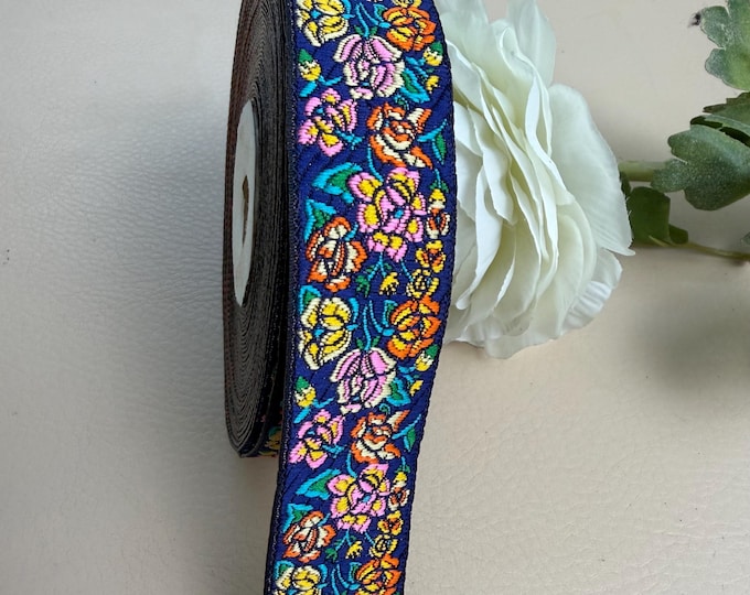 Blue Floral Trim Lace for Dress Sewing, Bags, Home Decor, Ethnic Fashion - 9 Yards