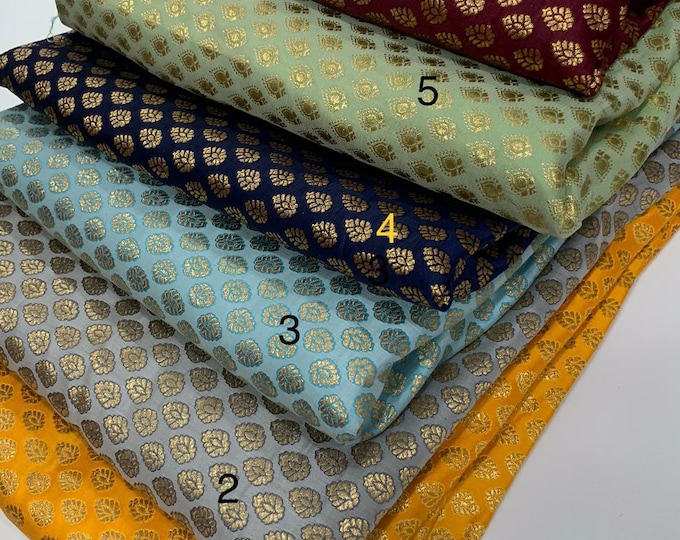 Pure Banarasi Brocade Fabric Indian Designer Gold Bridal Wedding Dresses Material by Yard