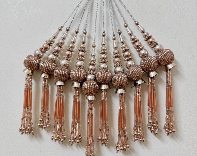 Rose Gold Cut Dana Latkans, Luxury Bridal Blouse Glass Tassels - Set of 2