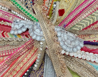 Indian Trim Scrap Bundle, Zari Lace, Velvet, Mirror, Craft Supplies
