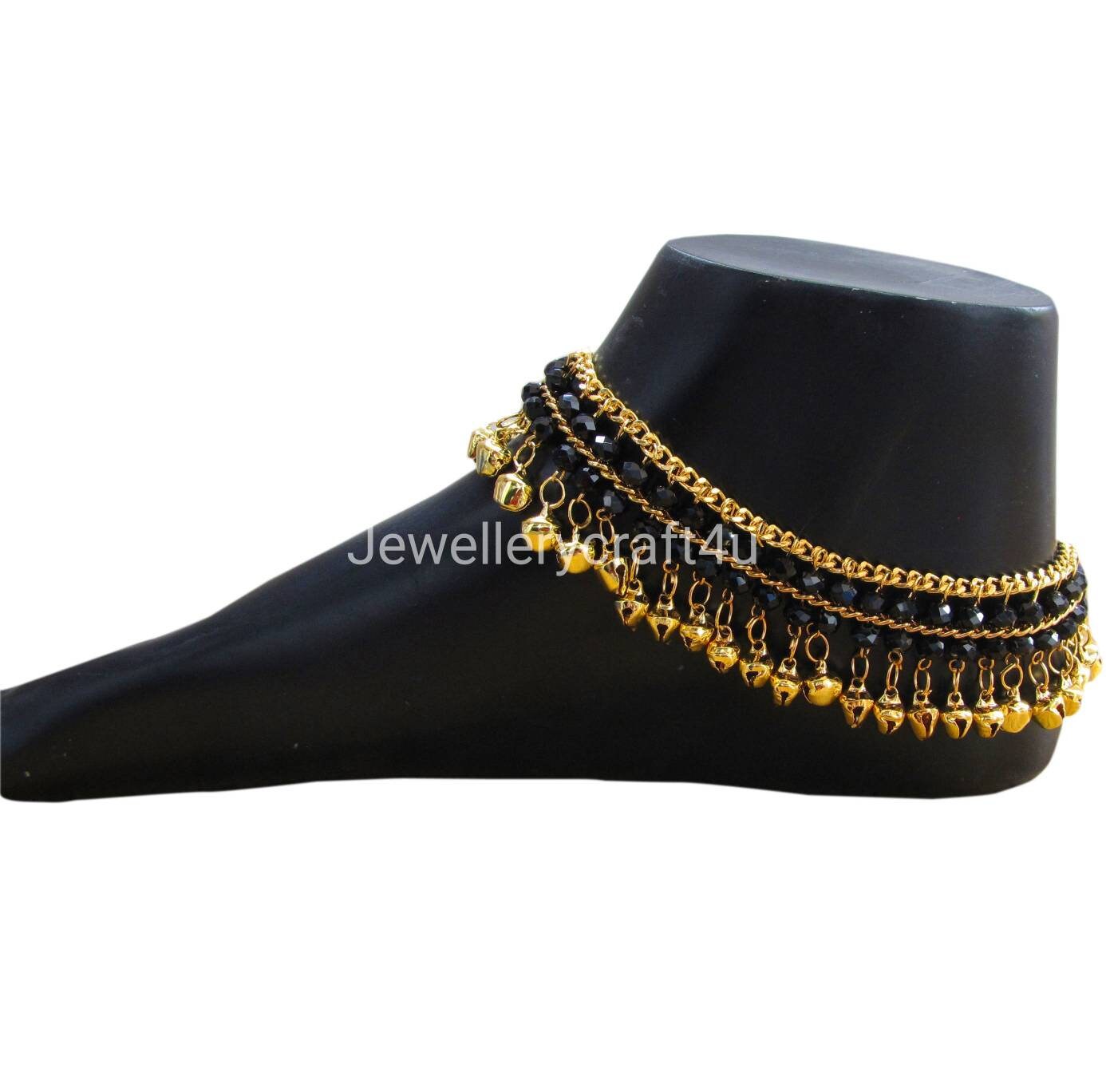 Anklet With Bells Indian Traditional Payal Gold Color Black Etsy Ireland
