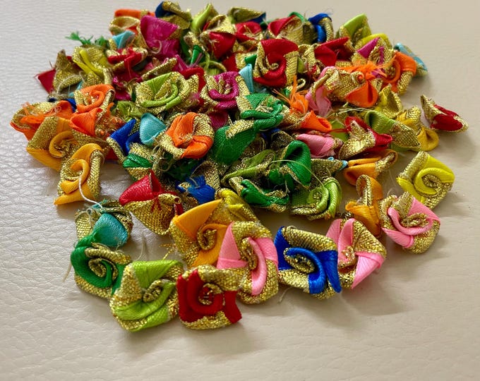 Floral Fabric Applique Patches with Golden Edges | 100 DIY Embellishments