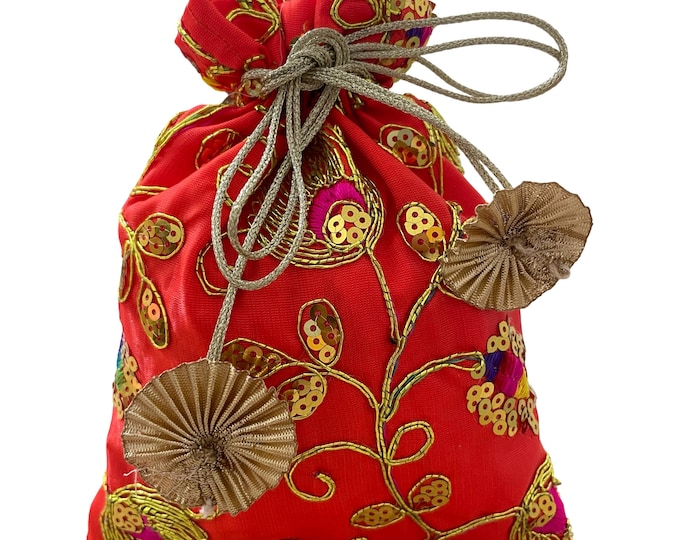 Drawstring Bag : Traditional Embroidered Potli Bags Wedding Favors Jewelry Pouch Travel Organizer