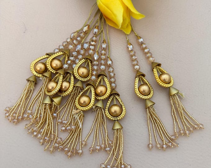 Elegant Crystal & Gold Latkans, Indian Bridal Saree Tassels - (Set of 2 Tassels)
