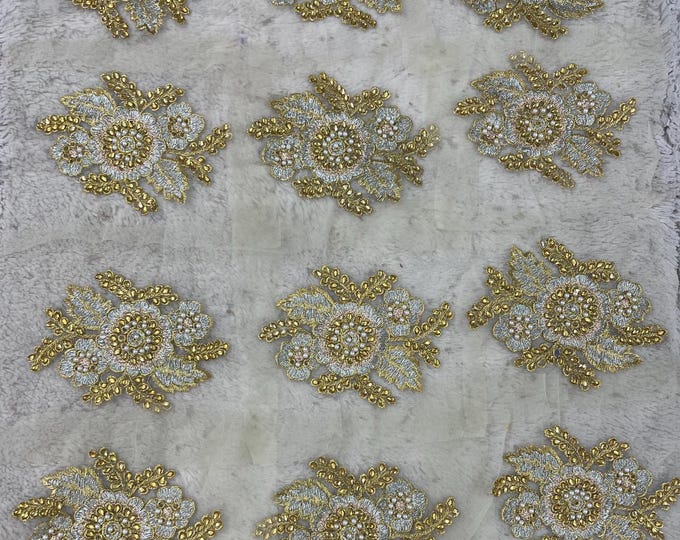 Handmade Applique patches for clothing : 5 Pieces Gold Stone Work Motifs Sew On Craft Making