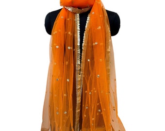 Indian dupatta for women wedding shawl bridal veil orange scarf chunni for lehenga