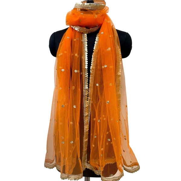 Indian dupatta for women wedding shawl bridal veil orange scarf chunni for lehenga