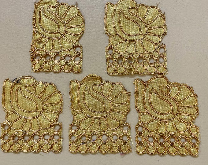 Gold Motif Vintage-Style Metallic Floral Applique Trim Patch for Bridal Dress, Costume, Sew Crafts