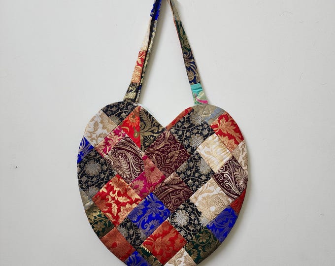 Heart Shaped Tote Bag | Colorful Patchwork Everyday Bag