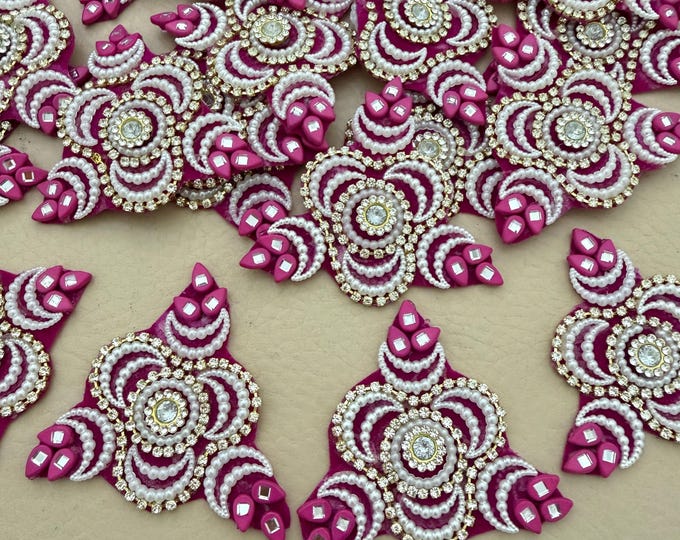 Pink Pearl & Rhinestone Floral Applique – Pack of 10