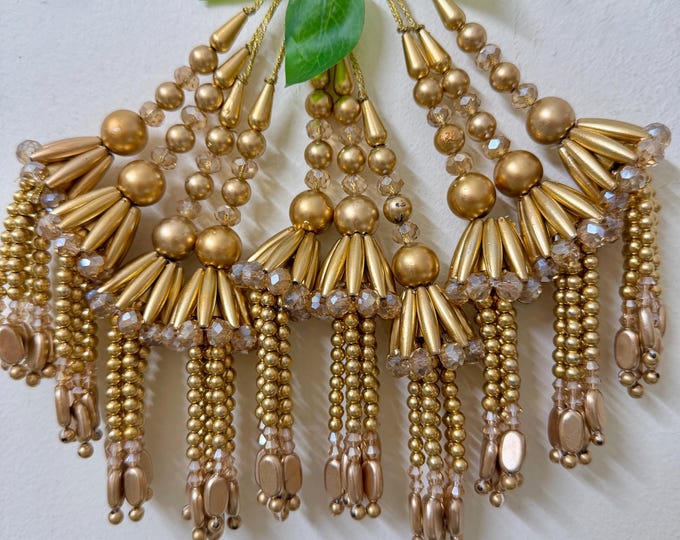 Pack of 2 Gold Beaded Tassel Latkan | Bridal Lehenga Blouse Charm