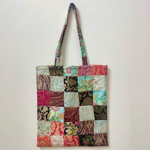 Handmade Brocade Patchwork Tote Bag Upcycled Bohemian Shopping Bag Pattern 4