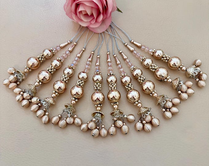 Gold Metallic Latkan Tassels Decorative Indian Beaded Charms (2 Pcs)