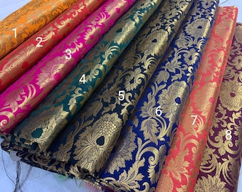 Banarasi Brocade Fabric, Indian Gold Bridal Wedding Material - 44” Wide