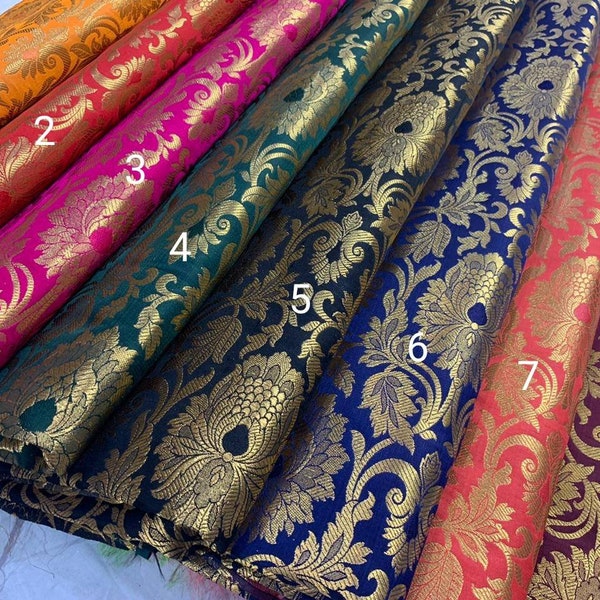 Pure Banarasi Brocade Fabric 44” wide Indian Designer Gold Bridal Wedding Dresses Material by Yard