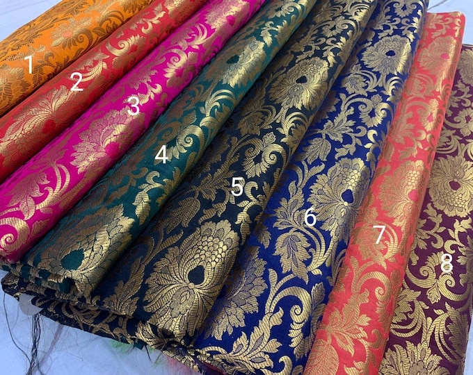 Banarasi Brocade Fabric, Indian Gold Bridal Wedding Material - 44” Wide