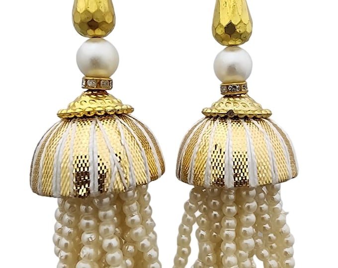 Golden Beaded Tassels | Saree Blouse, Ethnic Home Decor (Set of 2)
