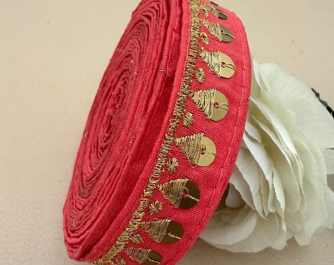 Red Gold Gota Patti Lace Trim Ethnic Saree Dupatta Border – 9 Yard Roll