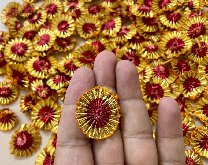 100 Gold & Red Gota Patti Appliques | Indian Embroidery Patches