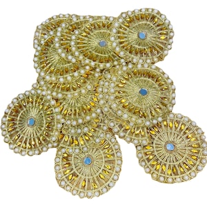 Handgefertigte Applikations-Aufnäher für DIY-Projekte Kleidung: 5 Stück Gold Perle Spiegel Arbeit Motive Sew On Bastelbedarf