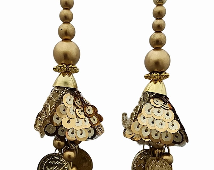 Sequined Gold Tassels | Handmade Indian Latkan Embellishments (Set of 2)
