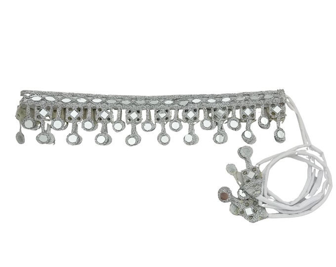 Mirror work wedding sash  silver waist belt for women dresses sarees embroidered waist bands