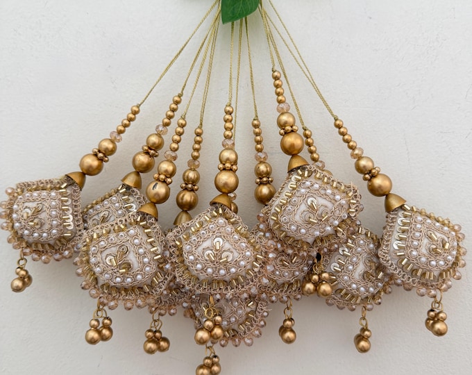 Handmade Gold Pearl Tassels | Bridal Lehenga Blouse Latkan | Indian Wedding Dupatta Embellishment
