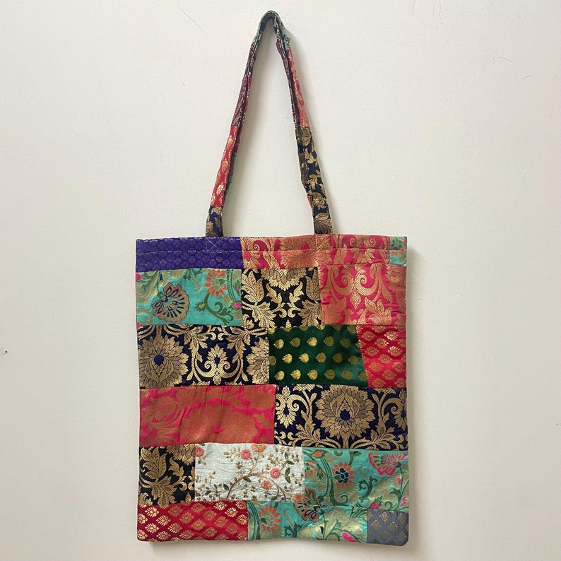 Handmade Brocade Patchwork Tote Bag Upcycled Bohemian Shopping Bag Pattern 2