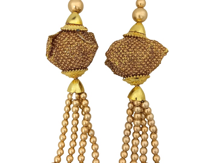 Gold Beaded Tassels, Indian Fashion Embellishment (Set of 2)
