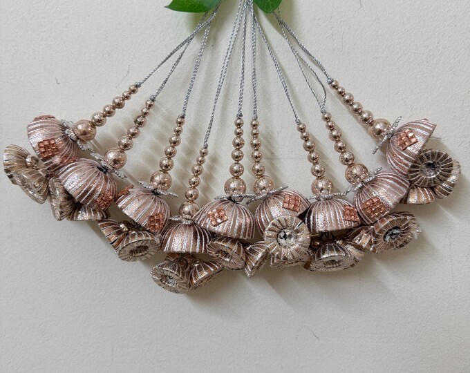 Silver Gota Patti Floral Tassels with Champagne Beadwork - Set of 2