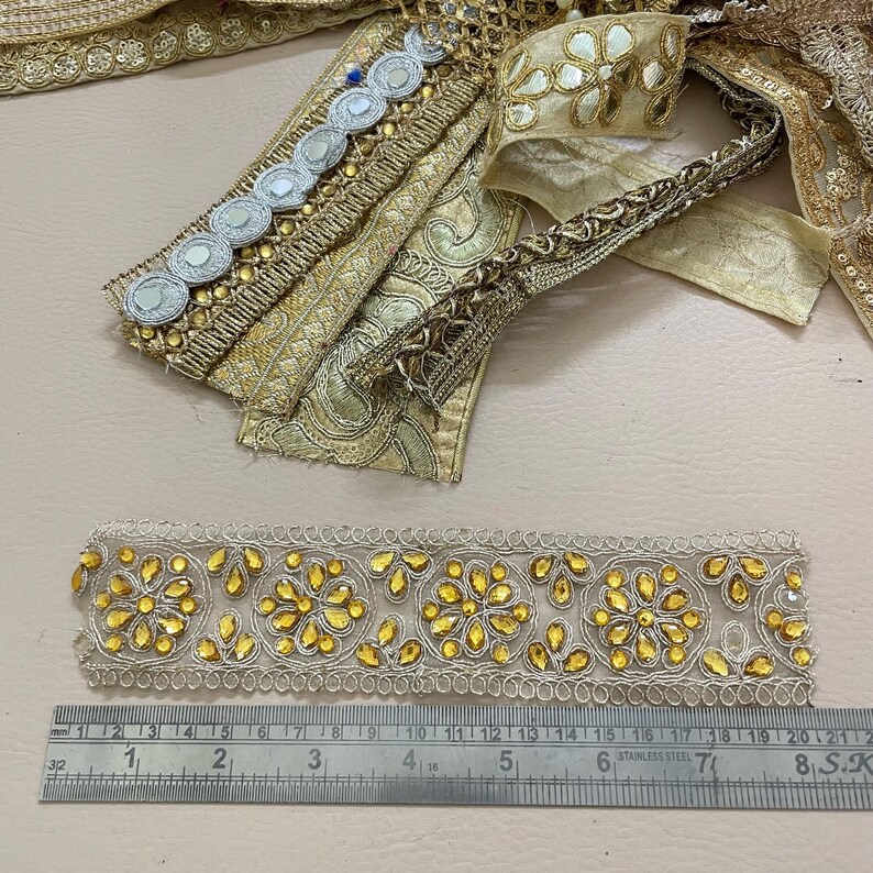 50 Pieces Variety Pack Assorted Trim Scrap Gold Sequin Lace Ribbon ...