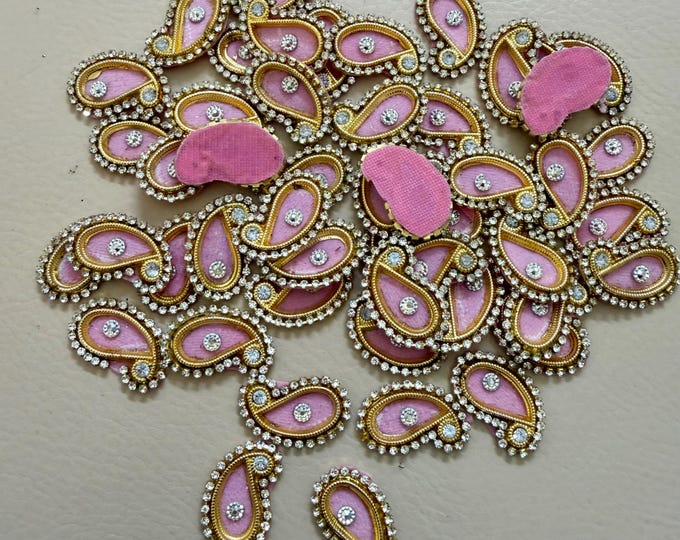 25 Pcs Pack - Pink Paisley Appliques Small Rhinestone Patches for Doll Clothes,DIY Crafting
