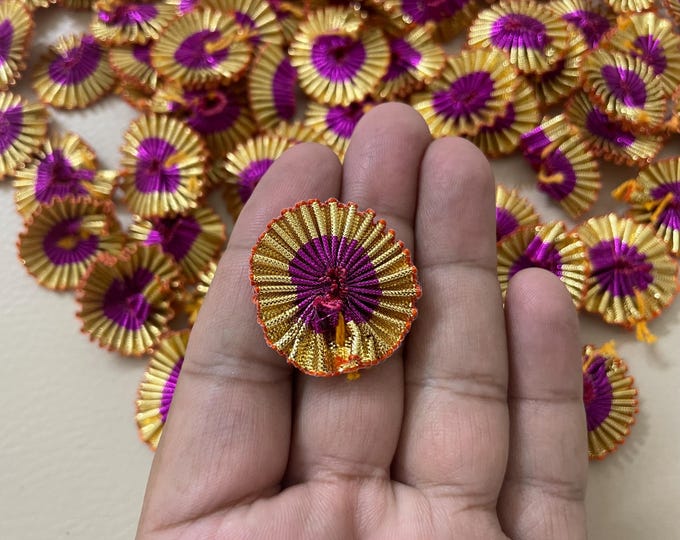 Purple & Gold Zari Embroidery Appliques | Indian Embellishments, DIY Crafts (100 Pcs)
