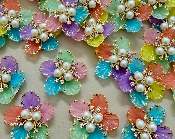 Pastel Flower Pearl Applique Patches – Pack of 5