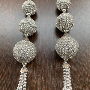 Silver Hanging Tassels Latkan for Lehenga Dresses HandBags Blouses Dupatta Curtain Decoration Embellishment Wedding Dress (Set of 2 Tassels)