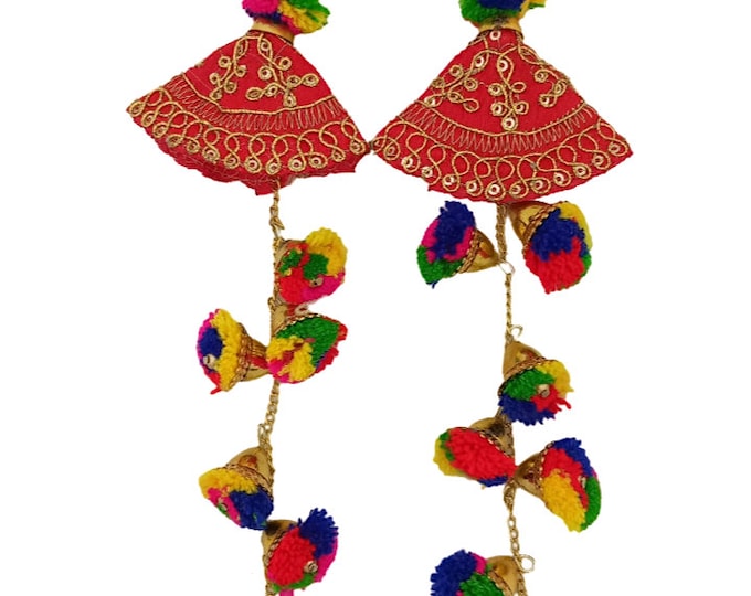 Colorful Pompom Tassels: Lehenga Choli Embellishments (Set of 2)