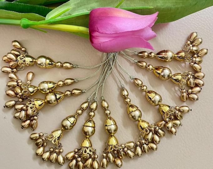 Gold Beaded Tassel – Pack of 10 | Bridal Lehenga Dupatta Latkan | Handmade Indian Tassels