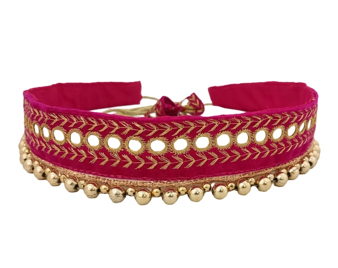 Pink Lehenga Belt Mirror work embroidered Saree waist Belt Free size