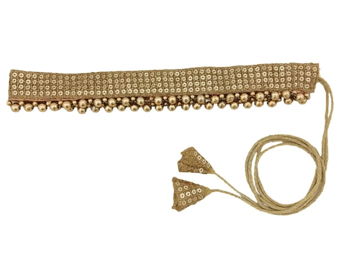 Golden Hip Belt with Embroidery Work Handmade Lehenga Belt for Women
