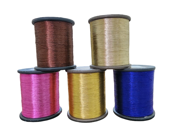 Metallic Zari Thread For Embroidery Floss Yarn Artwork Sewing 0.1mm 1000 Meters  1 Roll
