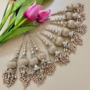 Rose Gold Beaded Tassels, Indian Garment Hangings, Set of 2