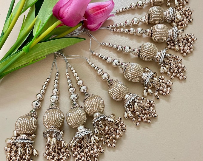 Rose Gold Beaded Tassels, Indian Garment Hangings, Set of 2